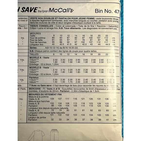McCalls 8503 Sewing pattern jacket pull on pants size 8 10 12 14 - Picture 5 of 6